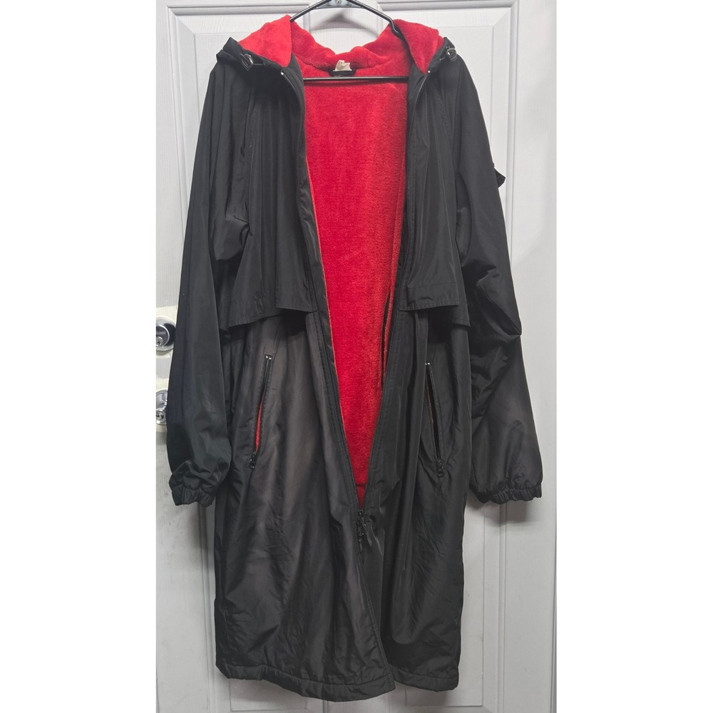 Sporti Fleece Lined Swim Parka Black Red Hooded Waterproof Coat Jacket XL